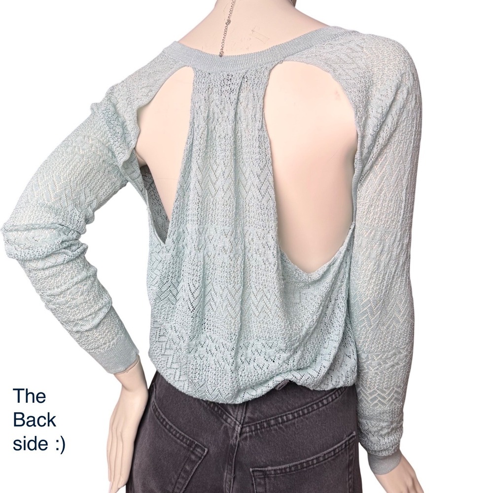 Juicy Couture Silk Cardigan Open Back Pointelle Metallic Blue Y2K Coquette Small